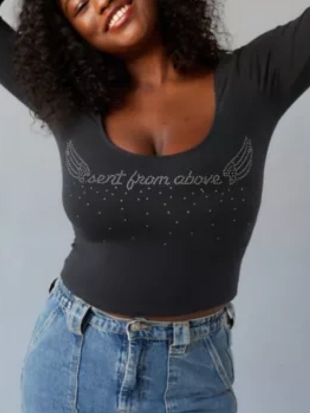 NWT Urban Outfitters Rhinestone Long Sleeve Crop Top